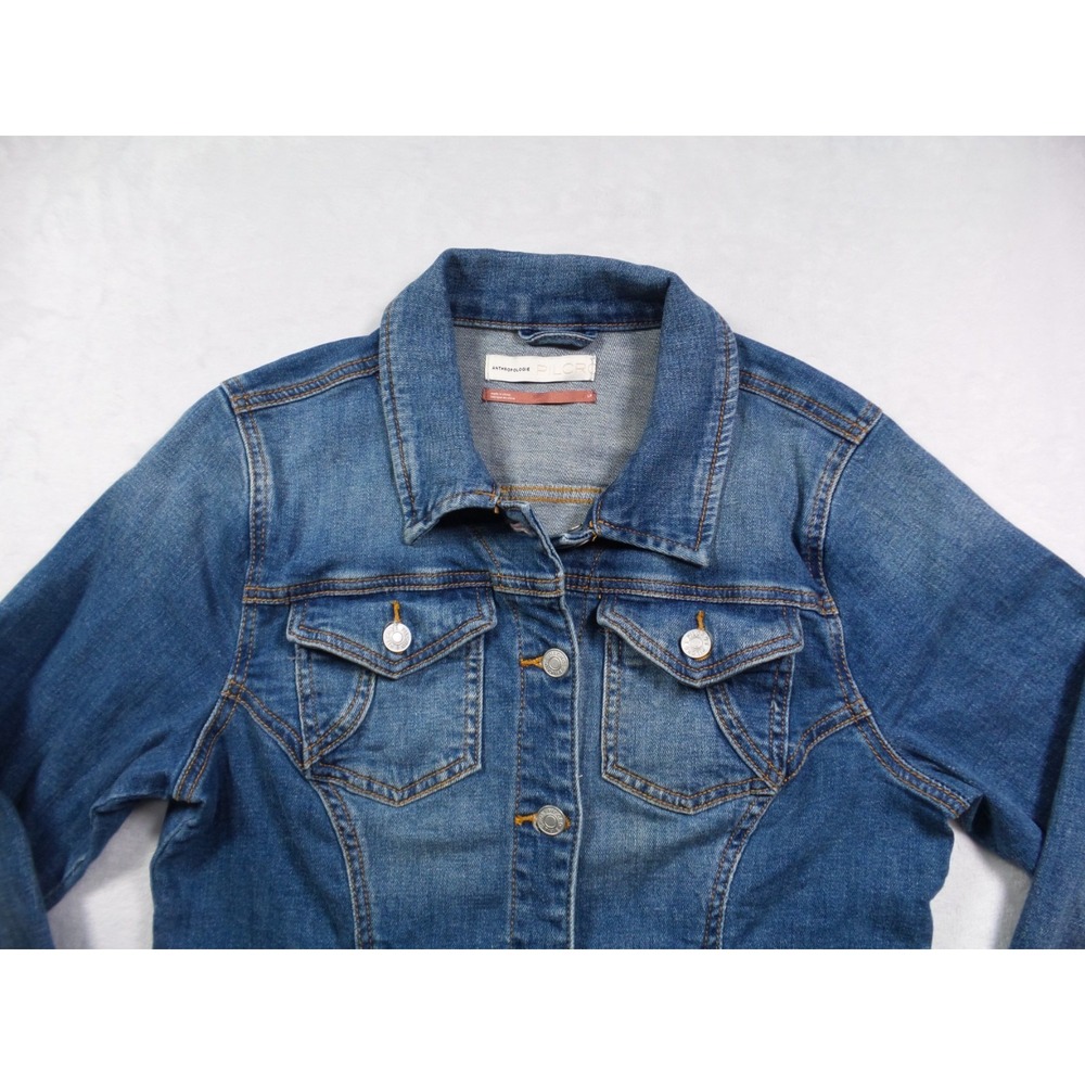 Anthropologie Pilcro Jacket Womens Size L Petite Blue Denim Raw Hem Button Up - Picture 4 of 14